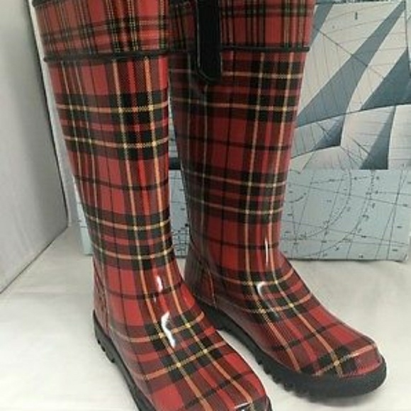 sperry plaid rain boots